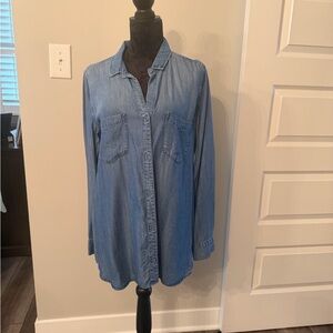 Light Wash Denim Button-Down Tunic Shirt

#80
